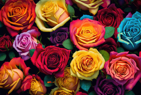 Colorful roses flowers background. Generative AI.の素材