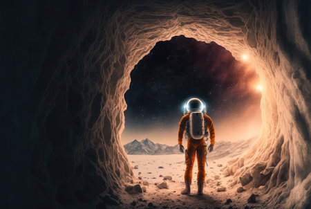 Astronaut discovering new alien planet. Generative AIの素材