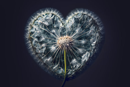Dandelion flowers in heart shape. Generative AI.の素材