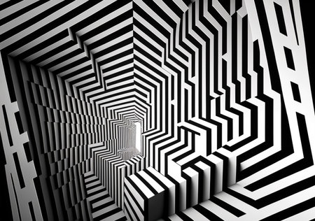 Optical illusion backdrop in black and white. Generative AI.の素材