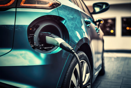Electric car charging battery, eco energy. Generative AI.の素材