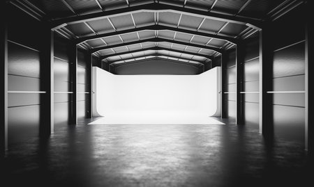 Professional photography studio with white cyclorama backgroundの写真素材