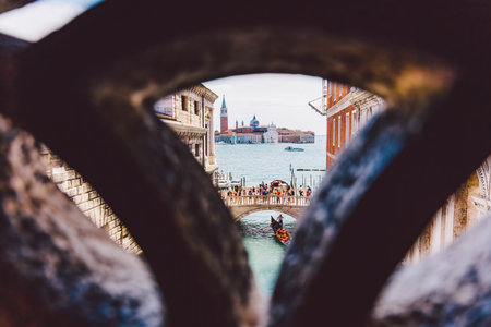 Bridge of Sighs view from inside on canal in Venice, Italy.. Famous tourist destinationの写真素材