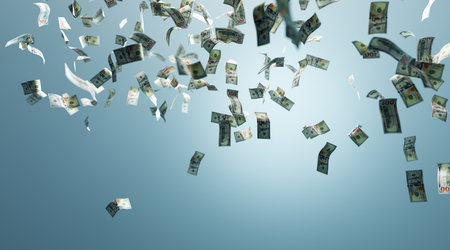 Money falling - one hundred US dollar bills. financial conceptの写真素材