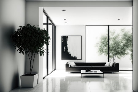 Modern clean room in apartment interior in minimalist style. Generative AI.の素材