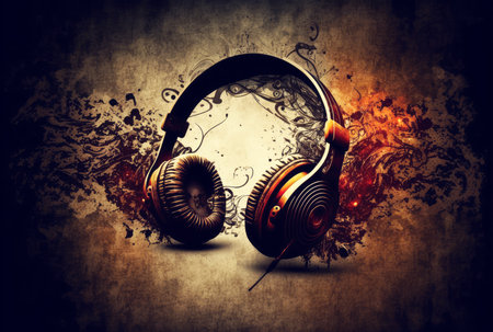 Headphones music background. Generative AI.の素材