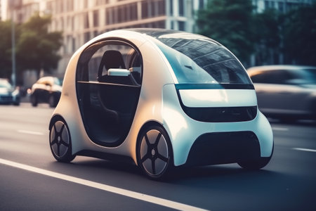 Urban transportation of the future with self-driving car. Generative AI.の素材