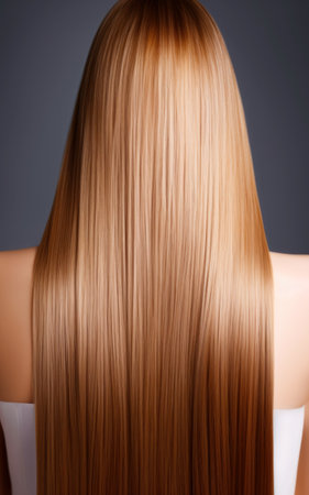Long healthy female hair viewed from the back, Generative AI.の素材