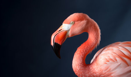 Graceful flamingo studio portrait with copy-space, Generative AI.の素材