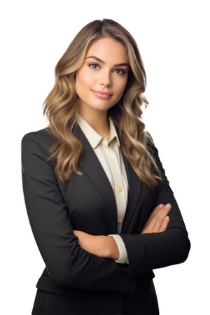 Young confident businesswoman, manager portrait. Isolated on transparent white background. Generative AI.の素材