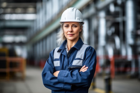 Senior female engineer in industrial factory, woman director portrait.の素材