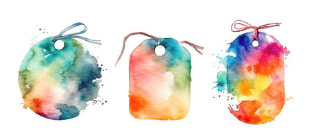 Collection of price tag or label painted with watercolor, isolated on transparent white background.の写真素材