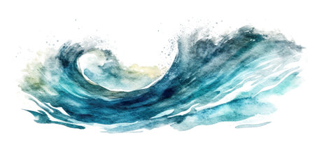 Ocean wave painted in watercolor, isolated on white background.