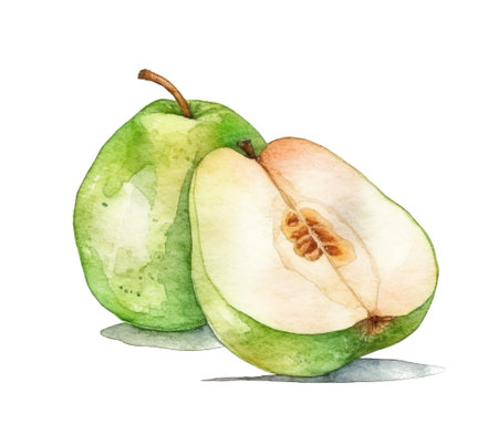 Pear painted with watercolor isolated on white background.の写真素材