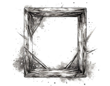 Pencil sketch frame with empty copy-space inside, isolated on white background.の写真素材