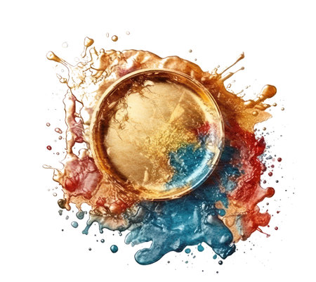 Glowing glitter watercolor brush stain, isolated on white background.の写真素材