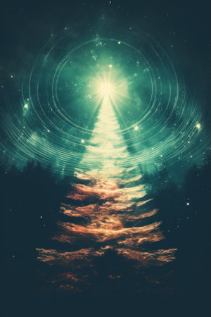 Christmas tree in dynamic light painting technique, motion blur.の素材