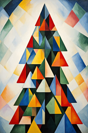 Retro Christmas tree full of colors, vintage style greeting card.の素材