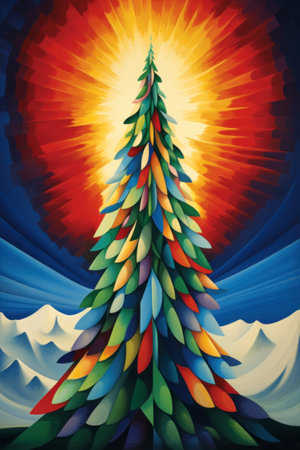 Retro Christmas tree illustration.の素材