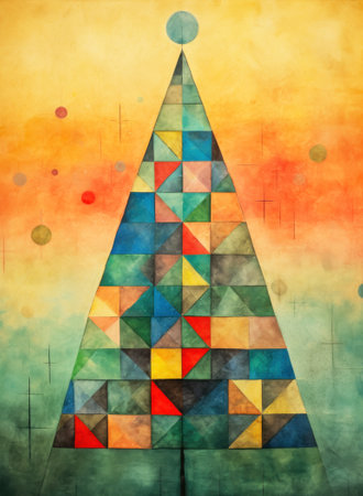 Retro Christmas tree, vintage style greeting card.の素材