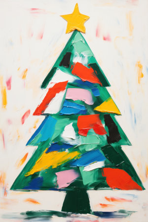 Christmas tree simple oil painting, impasto.の素材
