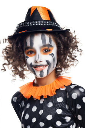 Girl in Halloween costume and make-up. Isolated on white.の素材