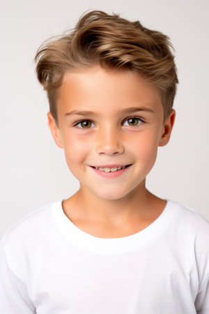 Portrait of a young boy, a child smiling.の素材