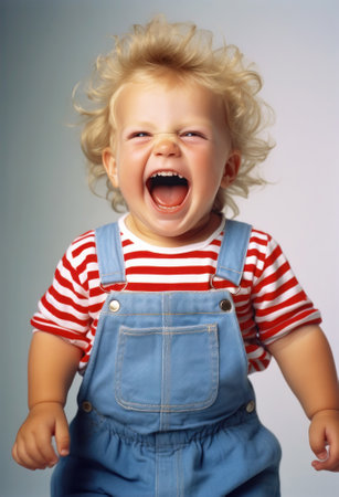 Portrait of baby toddler child screaming, face expression with emotion.の素材