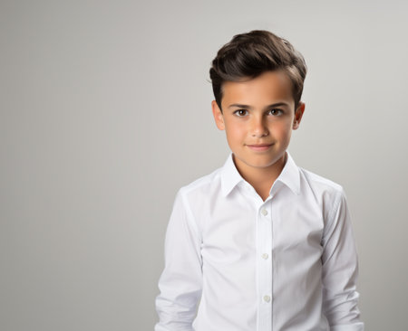 Young boy smiling in business outfit looking like businessman.の素材