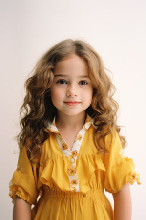 Young child, a girl with long hair portrait in vintage dress.の素材