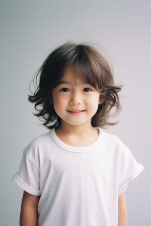 Young child, an Asian girl portrait in white t-shirt.の素材