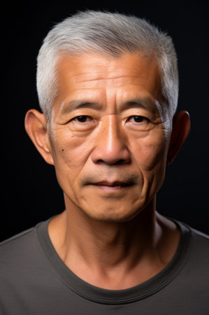 Old senior Asian man face portrait.の素材