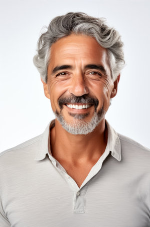 Old smiling senior man portrait wearing polo shirt isolated on white.の素材
