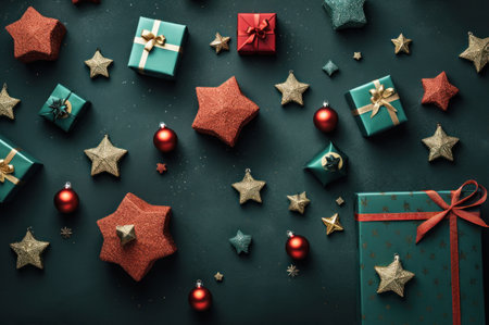 Christmas gifts and presents in elegant flat lay design.の素材