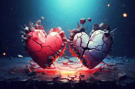 Two broken hearts, concept of love heartbreak, end of love.の素材