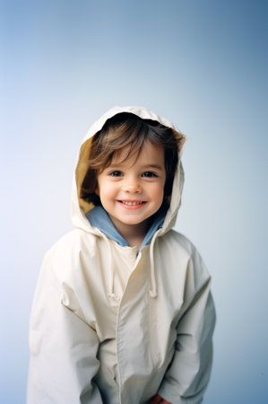 Portrait of a young boy in jacket, a child smiling.の素材