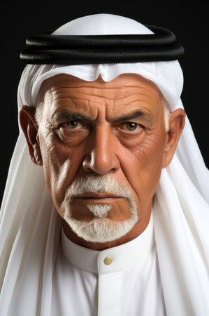 Arabic older man with beard portrait, wearing traditional clothes.の素材