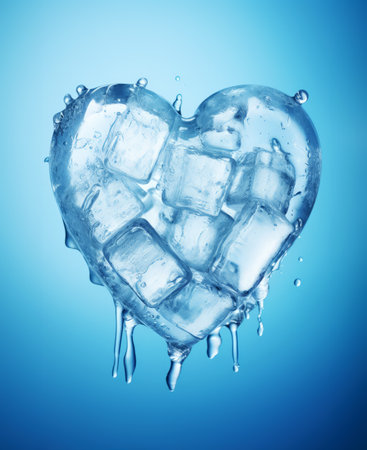Frozen heart melting on blue background. Valentine's Day.の素材