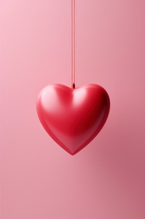 Celebrating Valentine's Day and love with a greeting card that exhibits an elegant minimalist red heart.の素材