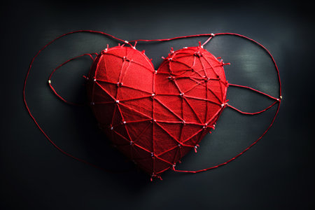 Pierced red heart with pins and needles. Heartbreak concept.の素材