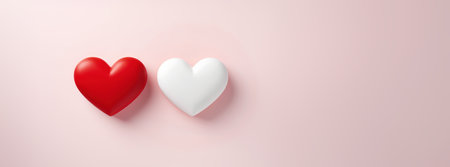 Two little hearts banner with copy-space, concept for Valentine's Day greeting card and love celebrations.の素材