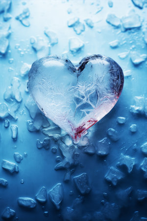 Frozen heart melting on blue background. Valentine's Day.の素材
