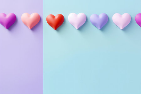Delicate little hearts on a pastel colored background. Soft design, perfect for a Valentine's Day greeting card and love celebrations.の素材