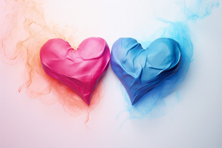 Contrast of two hearts blue and red symbolizing different characters, energy.の素材