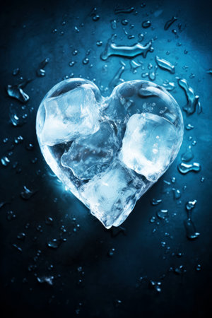 Frozen heart melting on blue background. Valentine's Day.の素材