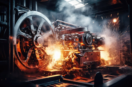 Engine working at the factory. Industrial.の素材
