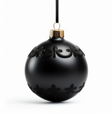 Black Christmas bauble isolated on white background.の素材