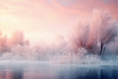 Dreamy soft winter landscape at sunrise.の素材