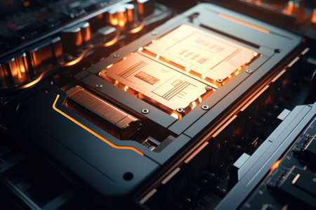 Hitech chip microprocessor. Modern technology close-up.の素材