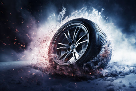 Wheel with winter tire ready for winter with snow and all difficult weather conditions.の素材